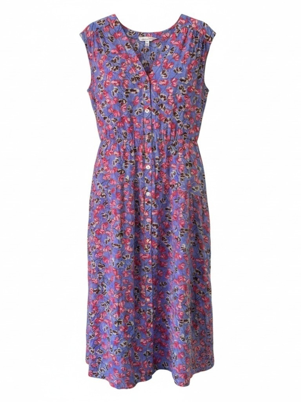 NWT Nine West Floral Smocked Waist Midi Dress XL Blue Pink - Picture 1 of 9